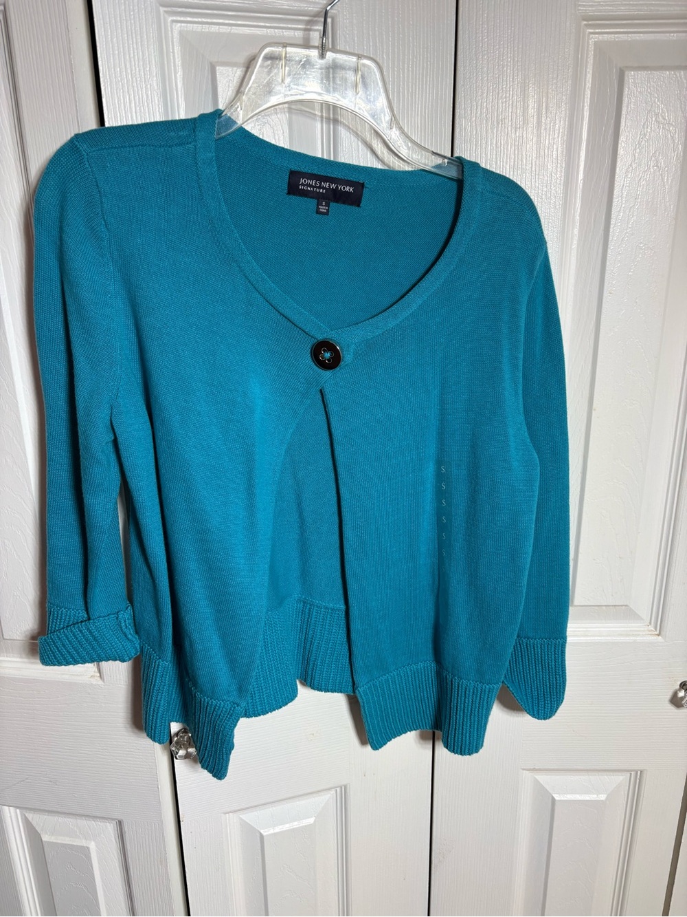 Jones New York Teal Single-Button V-Neck Cardigan
